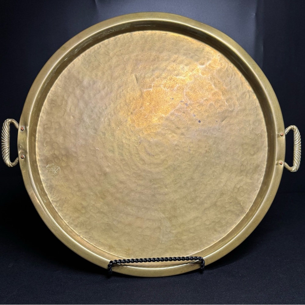 Antique 19th Century Russian Samovar Stamped Hammered Brass Serving Tray